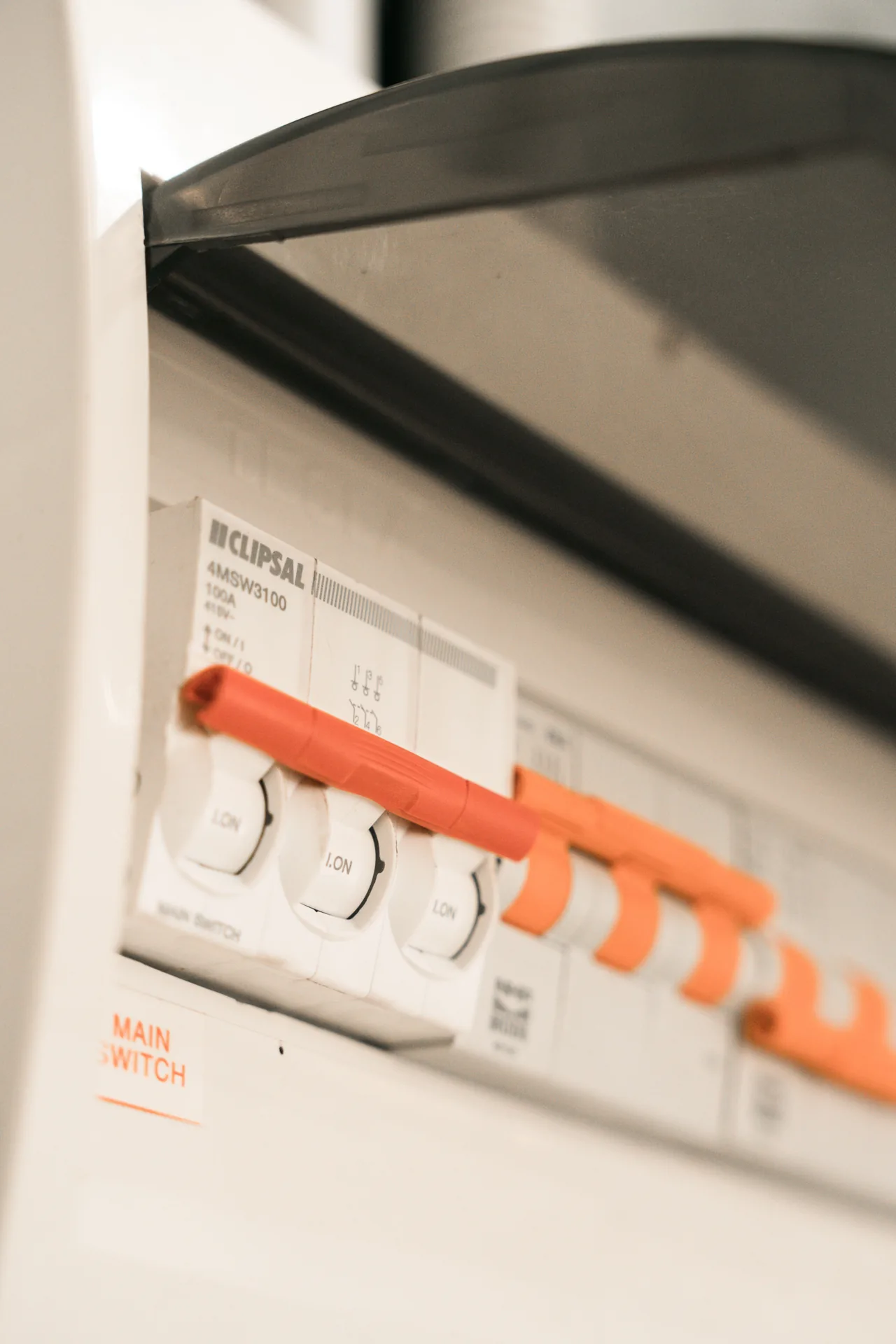 Close-up of domestic circuit breakers